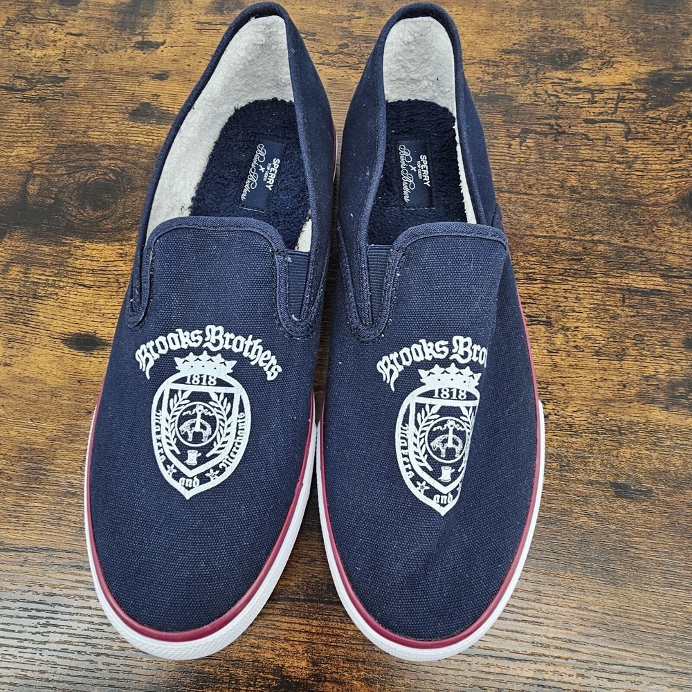 Sperry x Brooks Brothers Crest‎ Canvas Slip On Sneakers Men's Size 10.5 Navy